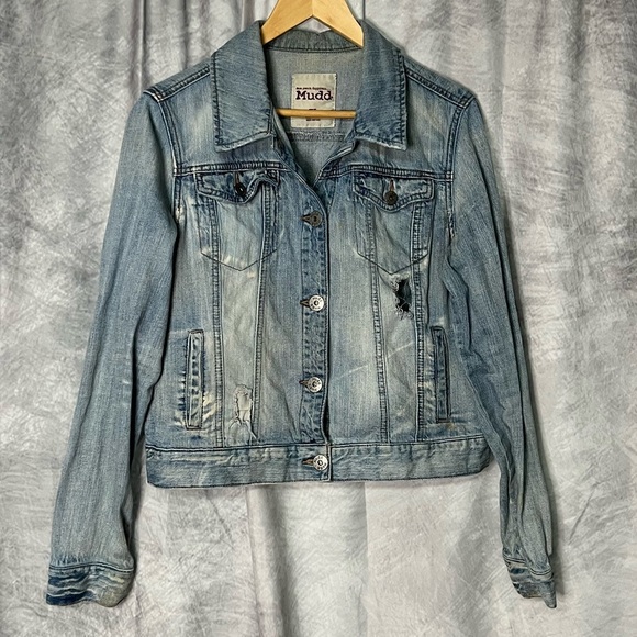 Mudd Distressed Light Wash Cropped Denim Jean Jacket - XL - Picture 6 of 10